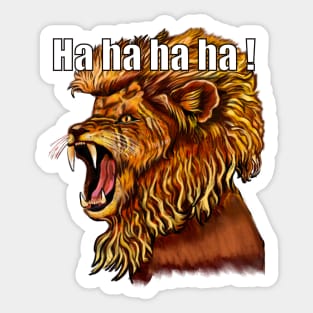 Funny Lion laughing out loud - cute funny roaring lion having a hearty laugh ha ha ha ha. The conquering lion Sticker